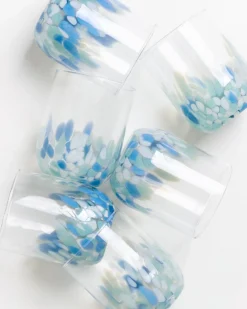 Alegria set of 6 glass large drops blue white