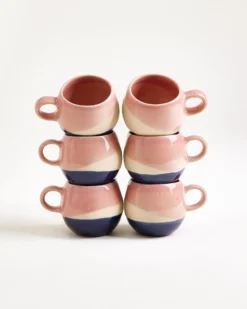 Bica - Set of 6 Espressocups pink navy cream