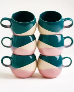 Bica Tasse groß dunkelgrün sand rosa 6er-Set
