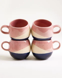 Bica Tasse groß rosa sand dunkelblau 4er-Set