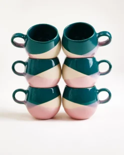Bica Tasse klein dunkelgrün sand rosa 6er-Set