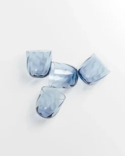 Calma - Set of 4 glass small swirl blue