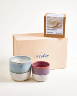 Gift set Coimbra small cup & scented candle purple gray-blue 3 pieces