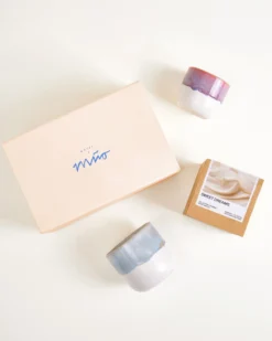 Gift set Coimbra small cup & scented candle purple gray-blue 3 pieces