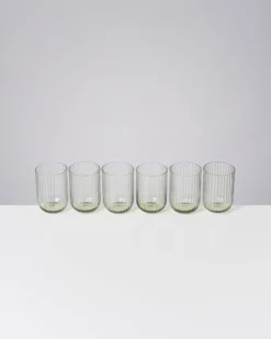 Joia - Set of 6 glass riffled emerald