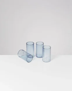 Leiria - Set of 4 glass riffled blue