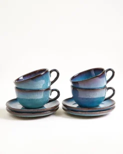 Madeira - Small cappuccino cup & saucer classic green-blue Set of 4
