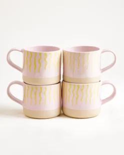 Nódoa - Large mug striped pink yellow Set of 4