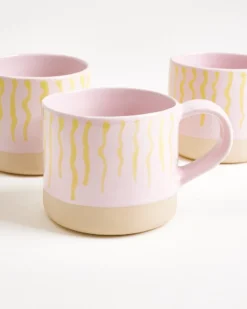 Nódoa - Large mug striped pink yellow Set of 6
