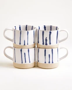 Nódoa - Large mug striped white blue Set of 4