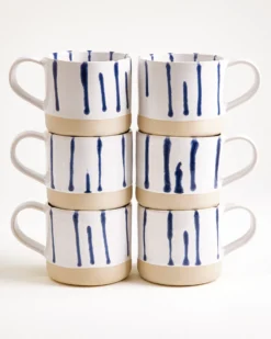 Nódoa - Large mug striped white blue Set of 6