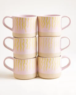 Nódoa Tasse groß gestreift rosa gelb 6er-Set