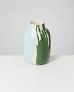 Nuno - Vase L drip dark green light blue