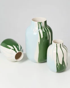 Nuno vase M - dark green light blue drip