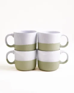 Seda - Set of 4 Mugs small sage green white