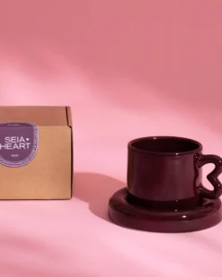 Seia Mug & Saucer Heart Burgundy