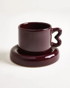 Seia Mug & Saucer Heart Burgundy