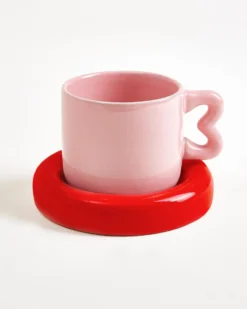 Seia Mug & Saucer Heart Pink Red