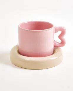 Seia Mug & Saucer Heart Pink Sand