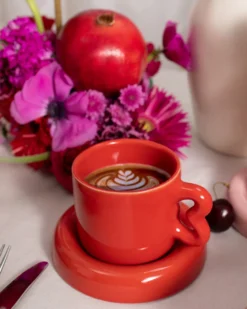 Seia Mug & Saucer, Heart, Red