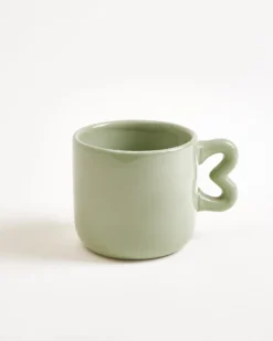 Seia mug with heart & saucer sage green